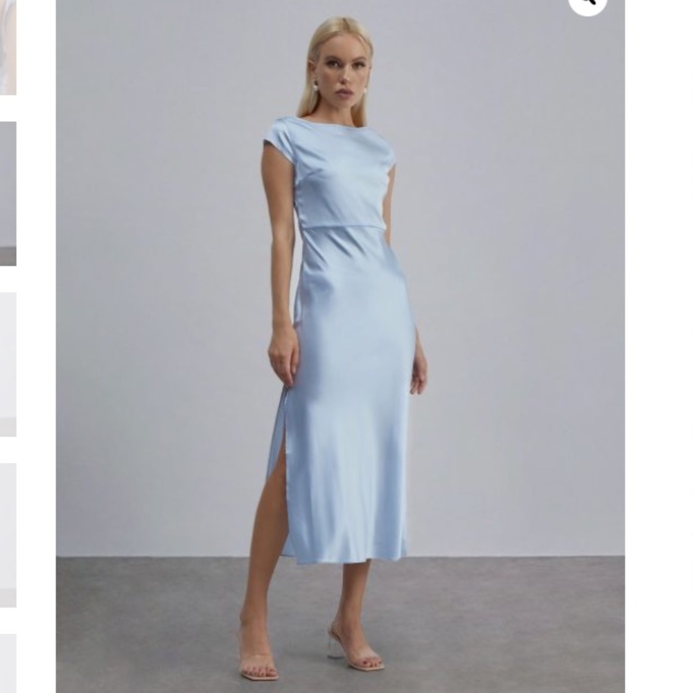 Silk Maison Classy Pearl Midi Silk Dress in Baby Blue XXS